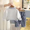 Conjunto de Polo a Cuadros Falso Dos Piezas para Niños y Niñas de Primavera y Otoño con Bordado de Cachorro, Ropa Casual Infantil para Salidas Diarias