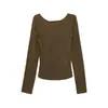 Camiseta Negra de Cuello Redondo Wanwei para Mujer 2026 Otoño Nueva Llegada Espalda Abierta Grande Doble Tirante Ajustado Manga Larga Top Y7009