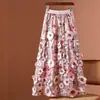 Falda de Encaje Bordado de Girasol Exquisito Estilo Palacio Retro Francés Floral Tridimensional de Cintura Alta de Longitud Media