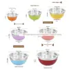 Conjunto Combinável de Comércio Exterior de Tigelas de Salada de Aço Inoxidável, Tigelas para Bater Ovos com Tampas, Tigelas de Salada para Assar com Base Colorida de Silicone Antiderrapante