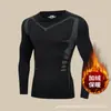 Traje de fitness ajustado para hombre con manga larga y forro polar, top de alta elasticidad de secado rápido para deportes de baloncesto, ropa interior térmica de invierno