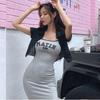 Estilo Coreano Verano Estampado de Letras Internas Sexy Chica Caliente Falda Corta Ajustada Camisola Vestido Casual