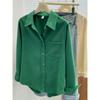 Foto real en stock Otoño e Invierno Camisa de manga larga de pana vintage lijada para mujer 2025 Elegante suelta gruesa apilada chaqueta