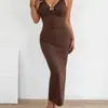 Novo Vestido de Noite Liso com Alças Amazon Estilo Hot Girl Europeu e Americano Vestido Longo Cintura Elástica Ajustada ao Corpo Vestido Longo