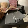Shorts Pretos Bordados de Pernas Largas para Mulheres, Calças Casuais de Verão, Calças Retas da Moda com Cordão, Versátil Shorts A-Line de Cintura Alta