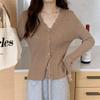 Outono Novo estilo coreano na moda com decote em V Core-spun Yarn Slim-fit All-match Base Cardigan Sweater Top para mulheres