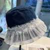 Sombrero de Pescador de Malla de Perlas y Mezclilla Nuevo Ins para Mujer 2025 Sombrero de Cubeta Pequeño Fresco de Encaje Dulce para Viaje Parasol