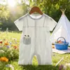 26 Romper Delgado de Manga Corta para Bebé de Verano Algodón de un Solo Lado Sin Costuras Dibujos Animados Romper de Verano para Bebé Traje para Gatear 73~90 #