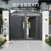 Fabricante de Porta de Pátio em Liga de Alumínio Venda Direta Entrada de Pátio Moderna Design de Abertura Dupla Padrão Geométrico Preto Dourado Tamanho Personalizável