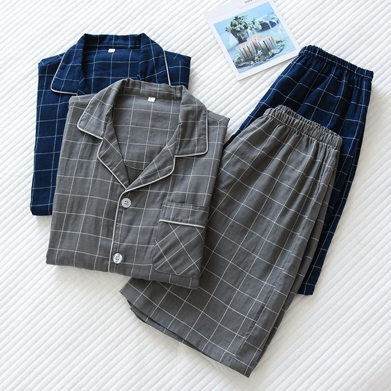 格子纱布短短套装