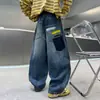Nueva colección de otoño de pantalones vaqueros para niños, pantalones vaqueros largos modernos y versátiles para niños y estudiantes de secundaria.