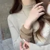 Suéter de punto de terciopelo de visón para mujer, otoño e invierno, cuello medio alto, forro polar, engrosado, cálido, ajustado