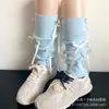 Conjunto de Piernas con Lazo Rosa Estilo Miu para Mujer Primavera y Otoño Calcetines de Punto Estilo Gris Calcetines Blancos Apilados en la Pantorrilla Estilo Ballet