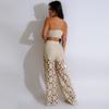 CY901285 Top de tirantes sexy de dos piezas con flores quemadas y pantalones anchos calados para mujer