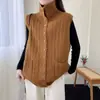 Colete Tricô Trançado Gola Alta Retrô para Mulheres, Cardigan para Camadas Outono e Inverno, Suéter Top Estilo Europeu e Americano para Comércio Exterior