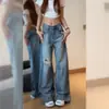 Jeans Azules Rasgados de Pierna Ancha Sueltos Adelgazantes para Mujer Nueva Colección Primavera Verano 2025 Pantalones Sueltos Retro de Cintura Baja Largos hasta el Suelo