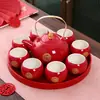 Set de Ceremonia de Té para Celebración de Boda, Suministros de Compromiso Estilo Chino, Bandeja Roja de Dote Nupcial, Tetera, Caja de Regalo para Juego de Té