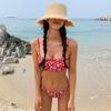 Traje de Baño Coreano Bikini Dividido Floral de Triángulo para Mujer Look Adelgazante Sexy Vacaciones Ins Traje de Baño de Tres Puntos para Aguas Termales