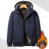 Chaqueta de algodón con capucha para hombre, invierno, exterior, cortavientos, acolchado de rombos, costura, forro engrosado, terciopelo denso, resistente al frío, estilo corto, limpia, cortavientos, trabajo