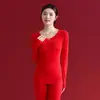 Ropa interior térmica roja para mujer 2026 Año del Caballo, Conjunto térmico de algodón con calefacción, manga larga, superior e inferior