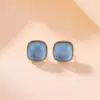 Yilu Aretes de Plata de Ley S925 Aguamarina Cubo Azul Geométrico Cuadrado Simple Versátiles Moda para el Trabajo