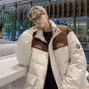 Jaqueta de Algodão com Gola Alta Patchwork Color Block Estilo Retrô Americano Transfronteiriça Masculina Inverno Nova Marca Tendência Solta Casual Acolchoada Outerwear