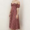Ropa Europea y Americana Transfronteriza 2025 Nueva Falda de Mujer Verano Manga Corta Abertura Falda Floral Hombros Descubiertos Vestido Tubo