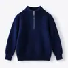 2026 Nuevo Suéter Cardigan con Cremallera y Hombros Caídos para Niños Otoño/Invierno, Ropa Exterior de Punto de Cuello Alto Medio para Niños Grandes