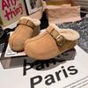Zapatos peludos con hebillas metálicas, suelas gruesas, Nuevos Mocasines de plataforma con puntera cerrada para Otoño e Invierno, Sujetadores de zapatos para usar en exteriores, Zapatos Birkenstock perezosos para mujer