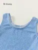 Traje de baño de una pieza para niños Youbao Kidsren, estilo chaleco con volantes, estampado de cuadros y cerezas, para verano