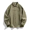 Camisas de Trabajo para Hombre al por Mayor del Sudeste Asiático Transfronterizas, Manga Larga, Cuello de Solapa, Multibolsillos, Corte Holgado, Chaqueta Casual de Color Sólido