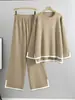 Conjunto de Tricô Popular Europeu e Americano Transfronteiriço Amazon para Mulheres no Outono e Inverno Conjunto de Duas Peças com Suéter e Calça de Perna Larga com Fenda e Manga Longa