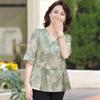 Traje de verano para madre de mediana edad, camisa de chifón estilo occidental, conjunto de dos piezas de camisa de manga corta de verano para mujeres de mediana edad y mayores