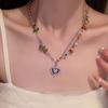 Popular Internet Dulce Cool Especia Colorida Piedra Gota de Amor Esmalte Cadena Clavícula Moda Femenina Exquisito Collar de Costura Doble Capa