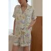 Nuevo Producto de Verano con Copas, Conjunto de Pijama Corto de Satén de Rayón para Mujer con Cuello Solapa Estampado que se Puede Usar Afuera