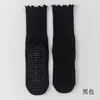 Calcetines de Yoga con Bordes Fruncidos, Calcetines Antideslizantes de Media Pantorrilla para Fitness en Interiores, Pilates, Calcetines Largos de Color Sólido para Mujer, Calcetines de Yoga