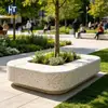 Bacia de árvore retangular em terrazzo com floreira e assento para paisagismo de vias municipais, cadeira de lazer paisagística moldada em peça única para exterior