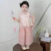 Conjunto de Roupa de Verão Hanfu para Meninas 2026 Novo Estilo Colete e Calça de Pernas Largas Estilo Chinês Infantil Conjunto de Duas Peças Fino de Verão