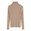 Camiseta Básica de Punto Negra de Cuello Alto para Mujer Otoño e Invierno Nuevo Ajustado Manga Larga Suéter Jersey Suave Superior de Invierno