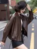 Jaqueta de Couro Biker de Pele de Ovelha Casual Vintage Solta Nova Feminina Outono 2026