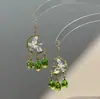 Entre las Mariposas VerdesAretes de Borla con Forma de Gota de Agua de Mariposa Verde Estilo Bosque, Pendientes de Alto Nivel Estilo Nuevo Primavera y Verano, Plata 925