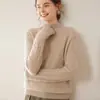 Suéter de Cachemira para Mujer, Cuello Alto Medio, Engrosado, Tejido de Cable, Capa Base, Corte Holgado, 100% Cachemira