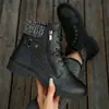 Botas Martin Planas de Cremallera Lateral Corta Estilo Europeo y Americano para Mujer con Hebilla de Cinturón y Cordones, Botas de Cuero de Caña Alta, Botas Martin Fuente de los Deseos