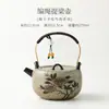 Tetera de Cuerda Trenzada con Asa Pintada a Mano con Peonías de Color Bajo Esmalte, Tetera Estilo Chino con Asa para Preparar Té, Caja de Regalo Retro Kung Fu para Uso Doméstico