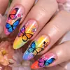 Uñas Postizas Mariposa Coloridas Degradadas, Uñas Falsas de Contraste Rosa, Amarillo y Morado, Arte de Uñas de Moda Estilo Ins Europeo y Americano