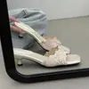 ¡Impresionante! Zapatos de tacón alto con punta cuadrada y bordado de encaje sexy para mujer, estilo elegante de socialité, tacón fino, punta abierta, sandalias de tacón de gato con una sola tira