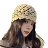 Touca Vintage Crochê Feita à Mão Vazada para Mulheres, Chapéu de Tricô Fino Versátil para Primavera/Verão