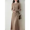 Vestido de lana Mujer Longitud media Otoño e Invierno Color liso Cintura ceñida Ajustado Holgado Rodilla Vestido suéter Falda de lana tejida