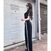Roupa Esportiva de Verão Manga Curta Calça Wide Leg Moda Corrida Conjunto de Duas Peças Preto Slim Casual Traje Esportivo para Mulheres