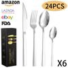 Conjunto transfronteiriço de alça quadrada da Amazônia em aço inoxidável Conjunto de 24 peças Hotel para 6 pessoas Conjunto de bifes estilo ocidental, garfo e colher